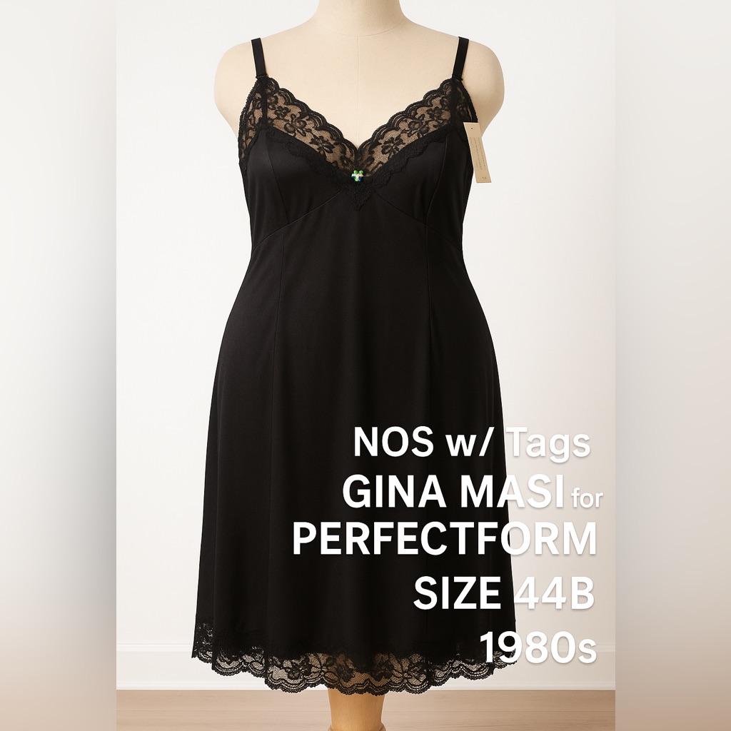 Nos 1980s Gina Masi Perfectform Black Lace Slip Sz 44b